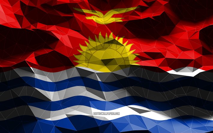 4k, bandiera di Kiribati, arte low poly, paesi dell&#39;Oceania, simboli nazionali, bandiere 3D, Kiribati, Oceania, bandiera 3D di Kiribati