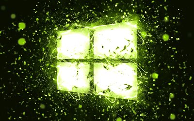 Windows 10 zeytin logosu, 4k, zeytin neon ışıkları, yaratıcı, zeytin arka plan, Windows 10 logosu, İşletim Sistemi, Windows 10