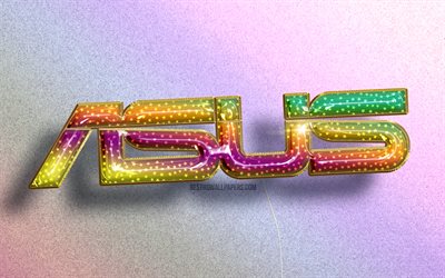 4K, Asus logosu, renkli ger&#231;ek&#231;i balonlar, markalar, renkli arka planlar, Asus 3D logosu, yaratıcı, Asus