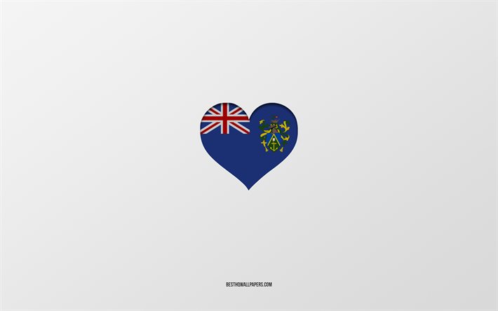 أنا أحب جزر بيتكيرن, دول أوقيانوسيا, جزر بيتكيرن, خلفية رمادية, علم جزر بيتكيرن على شكل قلب, البلد المفضل