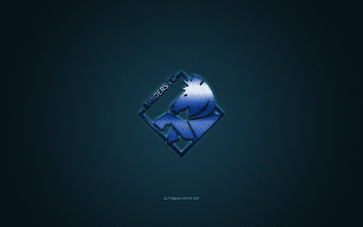 Randers FC, clube de futebol dinamarqu&#234;s, Superliga dinamarquesa, logotipo azul, fundo azul de fibra de carbono, futebol, Randers, Dinamarca, logotipo do Randers FC