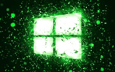 Download wallpapers Windows 10 green logo, 4k, green neon lights