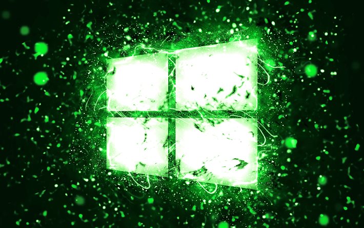 Windows 10 green logo, 4k, green neon lights, creative, green abstract background, Windows 10 logo, OS, Windows 10