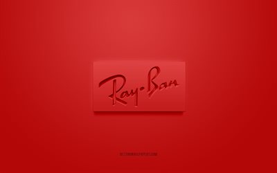 Ray-Ban logo, red background, Ray-Ban 3d logo, 3d art, Ray-Ban, brands logo, red 3d Ray-Ban logo