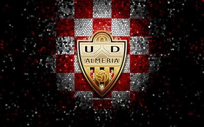 Almeria FC, glitter logo, La Liga 2, red white checkered background, Segunda, soccer, spanish football club, Almeria logo, mosaic art, football, LaLiga 2, UD Almeria