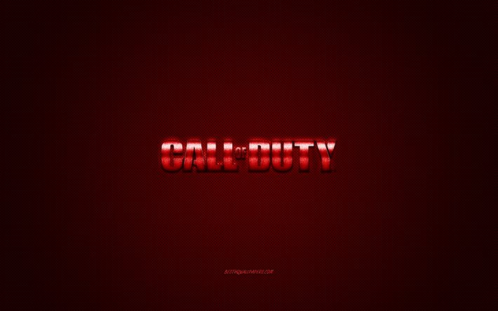 Call of Duty, popular juego, logotipo rojo de Call of Duty, fondo rojo de fibra de carbono, logotipo de Call of Duty, emblema de Call of Duty