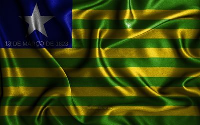 Piaui flag, 4k, silk wavy flags, brazilian states, Day of Piaui, fabric flags, Flag of Piaui, 3D art, Piaui, South America, States of Brazil, Piaui 3D flag, Brazil
