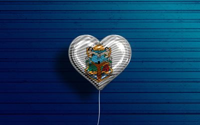 I Love Baja California, 4k, realistic balloons, blue wooden background, Day of Baja California, mexican states, flag of Baja California, Mexico, balloon with flag, States of Mexico, Baja California flag, Baja California