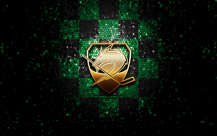 HK Olimpija, glitter logo, ICE Hockey League, green black checkered background, hockey, austrian hockey team, HK Olimpija logo, mosaic art