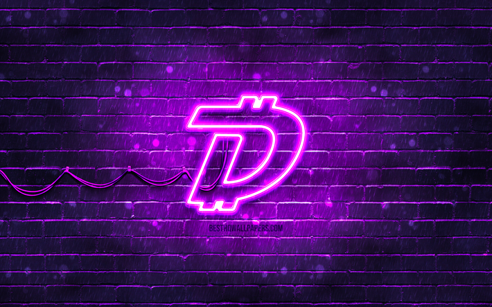 DigiByte violet logo, 4k, DGB, violet brickwall, DigiByte logo, cryptocurrency, DigiByte neon logo, DigiByte
