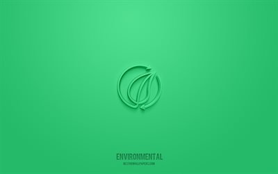 بيئي، 3d، icon, خلفية خضراء, رموز ثلاثية الأبعاد, بيئي, أيقونات البيئة, أيقونات ثلاثية الأبعاد, علامة بيئية, علم البيئة 3d الرموز