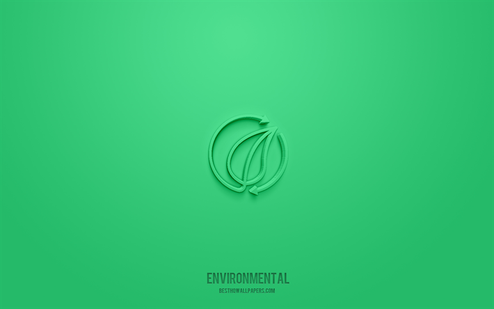 Environmental 3d icon, green background, 3d symbols, Environmental, ecology icons, 3d icons, Environmental sign, ecology 3d icons