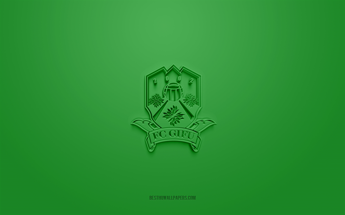 FC Gifu, logo 3D creativo, sfondo verde, J3 League, emblema 3d, Japan Football Club, Gifu, Giappone, arte 3d, calcio, FC Gifu logo 3d