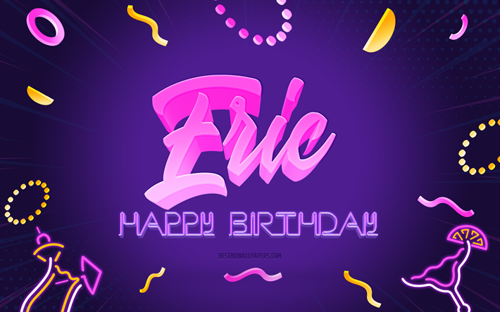 ハッピーバースデーエリック, 4k, 紫色のパーティーの背景, エリック, クリエイティブアート, エリック誕生日おめでとう, エリック名, エリック誕生日, 誕生日パーティーの背景