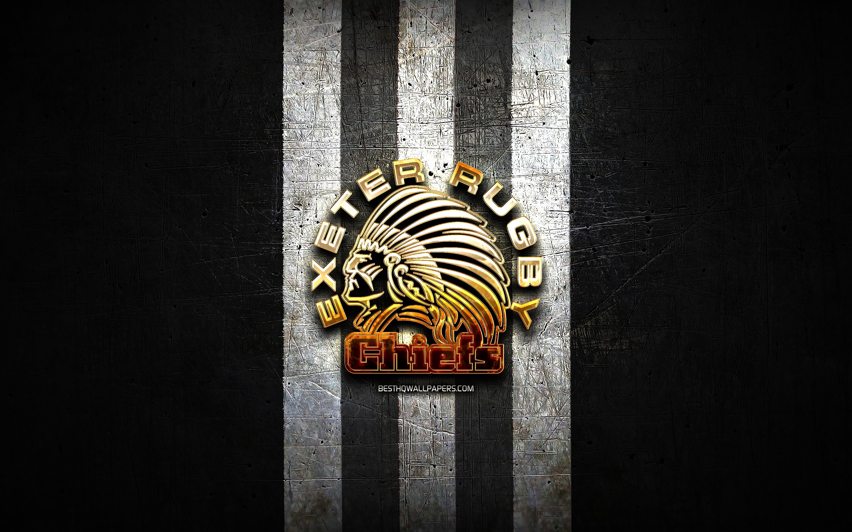 Download Wallpapers Exeter Chiefs, Golden Logo, Premiership Rugby