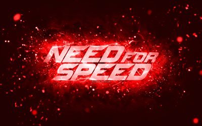 Need for Speed red logo, 4k, NFS, red neon lights, creative, red abstract background, Need for Speed logo, NFS logo, Need for Speed
