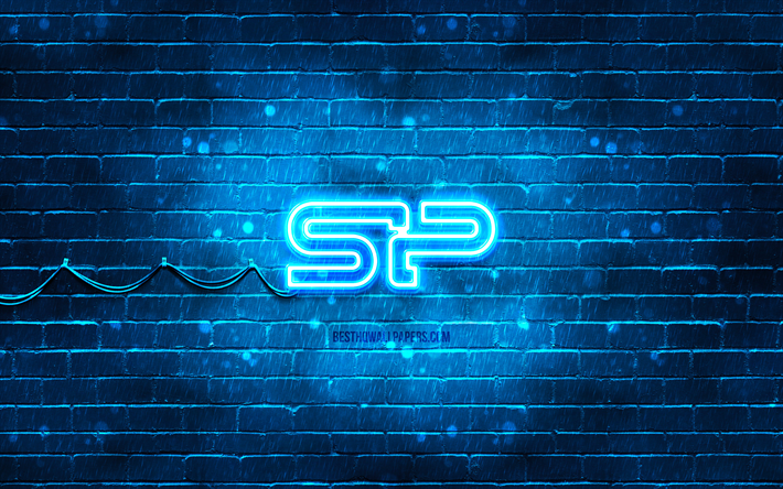 silicon power blaues logo, 4k, blaue brickwall, silicon power logo, marken, silicon power neon logo, silicon power
