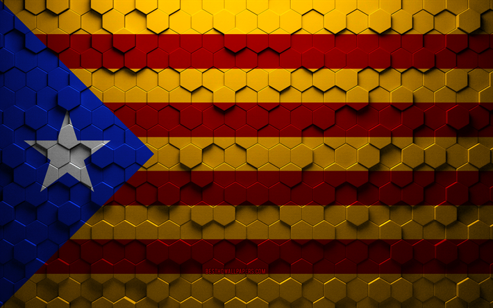 Flag of Estelada Catalonia, honeycomb art, Estelada Catalonia hexagons flag, Estelada Catalonia 3d hexagons art, Estelada Catalonia flag