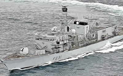 HMS Argyll, F231, 4k, vector art, HMS Argyll drawing, creative art, HMS Argyll art, vector drawing, abstract ships, HMS Argyll F231, Royal Navy