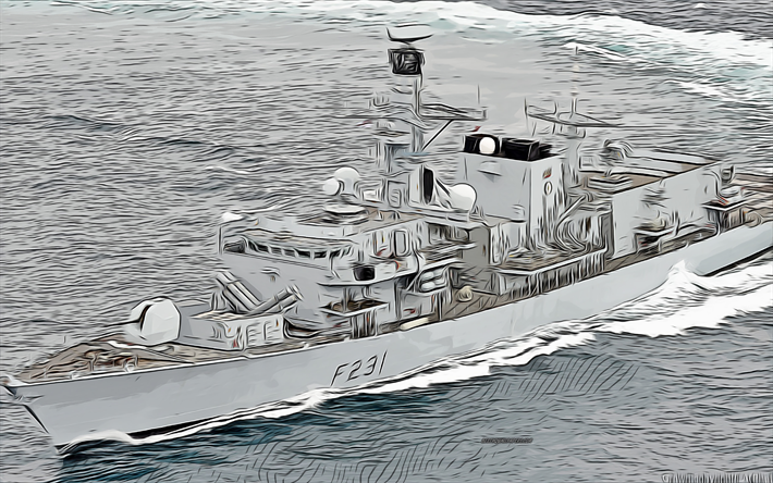 HMS Argyll, F231, 4k, vector art, HMS Argyll Desenho, arte criativa, HMS Argyll art, desenho vetorial, Navios abstratos, HMS Argyll F231, Marinha Real