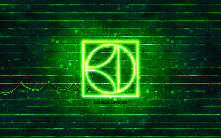 electrolux green logo, 4k, green brickwall, electrolux logo, brands, electrolux neon logo, electrolux