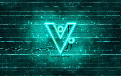 VeriCoin turquoise logo, 4k, turquoise brickwall, VeriCoin logo, cryptocurrency, VeriCoin neon logo, VeriCoin