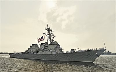 USS Carney, 4k, vector art, DDG-64, destroyer, United States Navy, US army, astratte navi, corazzata, US Navy, Arleigh Burke-class, USS Carney DDG-64