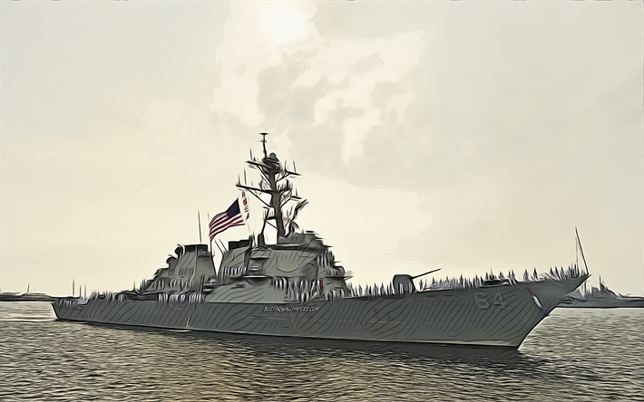 USS Carney, 4k, arte vectorial, DDG-64, destructor, Armada de los Estados Unidos, ej&#233;rcito de los Estados Unidos, barcos abstractos, acorazado, clase Arleigh Burke, USS Carney DDG-64