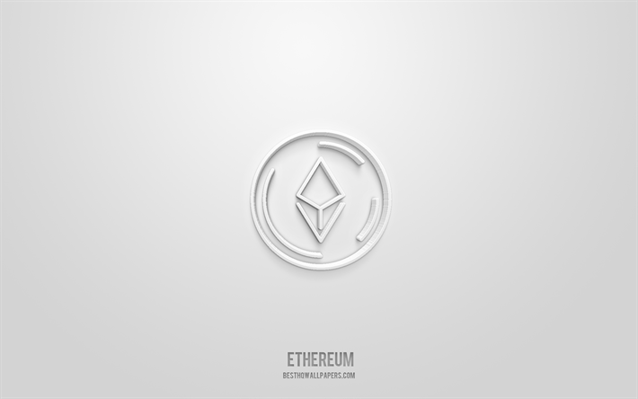 Ethereum3dアイコン, 白い背景, 3dシンボル, エテリアム, 暗号通貨のアイコン, 3dアイコン, Ethereumサイン, cryptocurrency3dアイコン