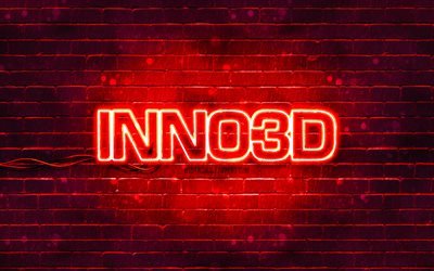 Inno3D red logo, 4k, red brickwall, Inno3D logo, brands, Inno3D neon logo, Inno3D