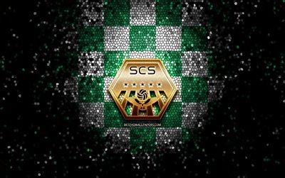 Sagamihara FC, glitter logosu, J2 Ligi, yeşil beyaz damalı arka plan, futbol, japon futbol kul&#252;b&#252;, SC Sagamihara logosu, mozaik sanatı, SC Sagamihara