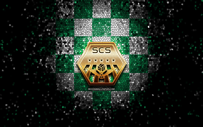 Sagamihara FC, glitter logo, J2 League, green white checkered background, soccer, japanese football club, SC Sagamihara logo, mosaic art, football, SC Sagamihara