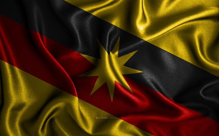 Drapeau du Sarawak, 4k, drapeaux ondul&#233;s en soie, &#201;tats br&#233;siliens, Jour du Sarawak, drapeaux en tissu, Art 3D, Sarawak, Asie, &#201;tats de Malaisie, Drapeau 3D du Sarawak, Malaisie
