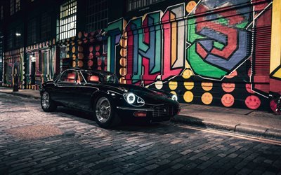 Jaguar E-Type Series 3, 4k, black coupe, E-Type S3, black E-Type, British cars, Jaguar