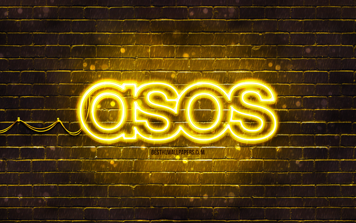 ASOS sarı logo, 4k, sarı tuğla duvar, ASOS logosu, markalar, ASOS neon logosu, ASOS