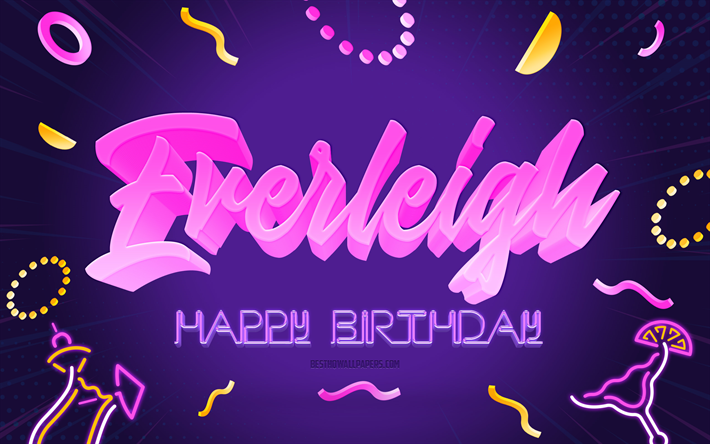 Joyeux anniversaire Everleigh, 4k, Fond de f&#234;te Violet, Everleigh, art cr&#233;atif, Nom Everleigh, Anniversaire Everleigh, Fond de f&#234;te d&#39;anniversaire
