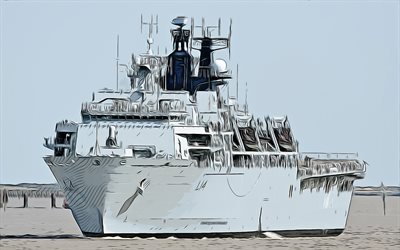 HMS Albion, L14, 4k, vector art, HMS Albion drawing, creative art, HMS Albion art, vector drawing, abstract ships, HMS Albion L14, Royal Navy