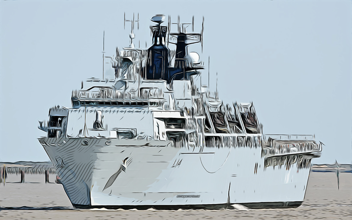HMS Albion, L14, 4k, vector art, HMS Albion drawing, luova taide, HMS Albion art, vektoripiirros, abstraktit Laivat, HMS Albion L14, Kuninkaallinen Laivasto