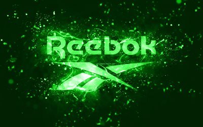 Reebok green logo, 4k, green neon lights, creative, green abstract background, Reebok logo, brands, Reebok