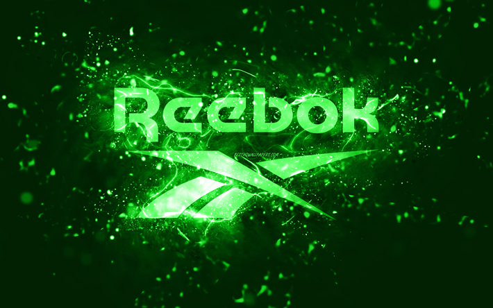 Reebok green logo, 4k, green neon lights, creative, green abstract background, Reebok logo, brands, Reebok