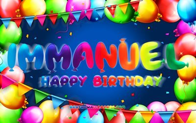 Happy Birthday Immanuel, 4k, colorful balloon frame, Immanuel name, blue background, Immanuel Happy Birthday, Immanuel Birthday, popular american male names, Birthday concept, Immanuel
