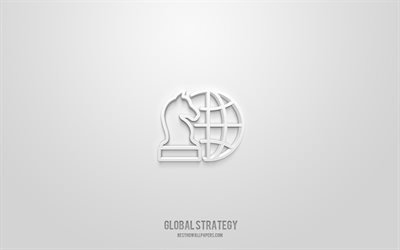 Strategia globale 3d icona, sfondo bianco, simboli 3d, strategia globale, business icons, icone 3d, Global strategy sign, business 3d icons