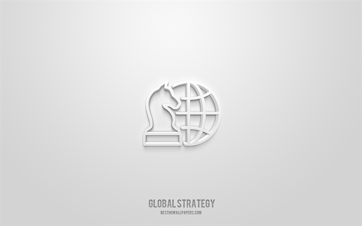 グローバル戦略3dアイコン, 白い背景, 3dシンボル, グローバル戦略, ビジネスアイコン, 3dアイコン, グローバル戦略サイン, ビジネス3dアイコン