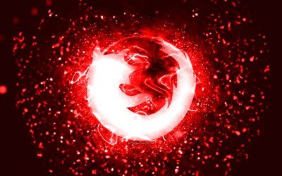 Logo rouge Mozilla, 4k, n&#233;ons rouges, cr&#233;atif, fond abstrait rouge, logo Mozilla, marques, Mozilla