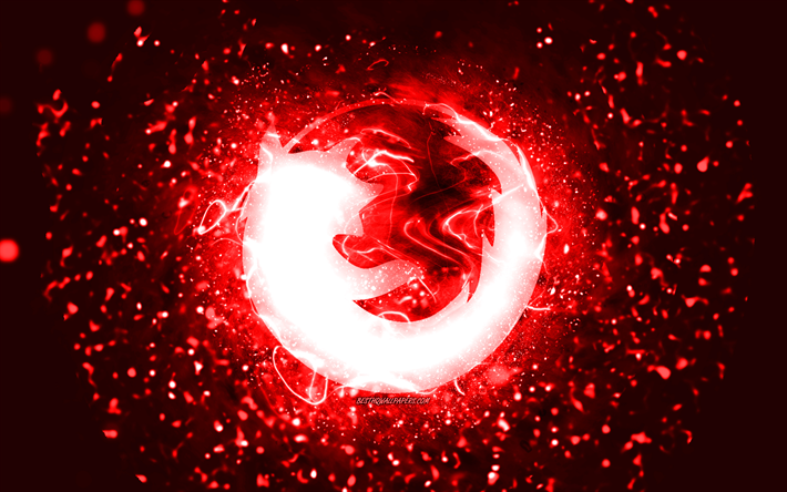 Mozilla red logo, 4k, red neon lights, creative, red abstract background, Mozilla logo, brands, Mozilla