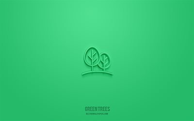Green Trees 3d icon, green background, 3d symbols, Green Trees, nature icons, 3d icons, Green Trees sign, nature 3d icons