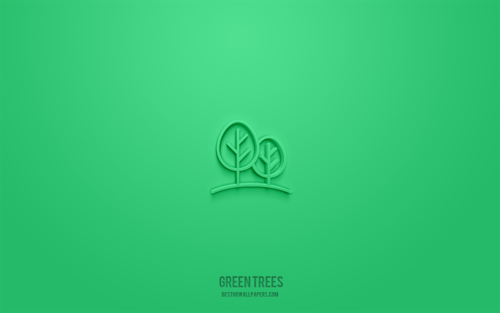 緑の木3dアイコン, 緑の背景, 3dシンボル, 緑の木, 自然アイコン, 3dアイコン, 緑の木のサイン, 自然3dアイコン