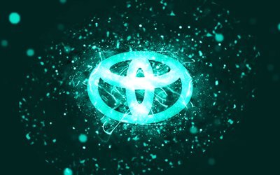 Toyotan turkoosi logo, 4k, turkoosit neonvalot, luova, turkoosi abstrakti tausta, Toyotan logo, automerkit, Toyota