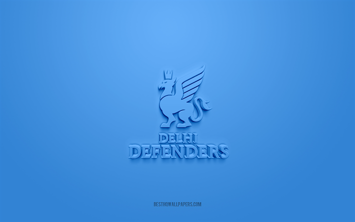 delhi defenders, kreativ 3d-logotyp, bl&#229; bakgrund, efli, indisk amerikansk fotbollsklubb, elite football league of india, delhi, indien, amerikansk fotboll, delhi defenders 3d-logotyp