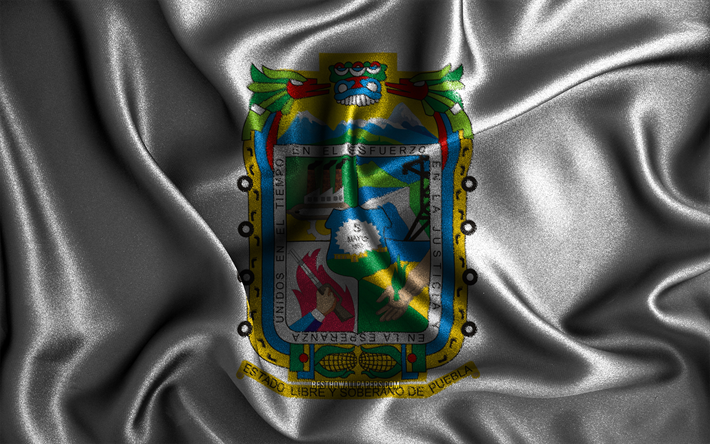 bandeira de puebla, 4k, bandeiras onduladas de seda, estados mexicanos, dia de puebla, bandeiras de tecido, arte 3d, puebla, am&#233;rica do norte, estados do m&#233;xico, bandeira 3d de puebla, m&#233;xico